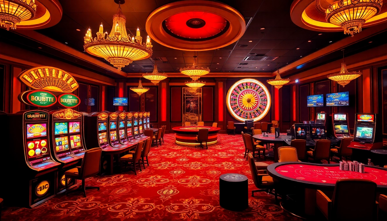 Engaging players at 88i home casino with vibrant slot machines, poker tables, and roulette.