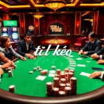 Exciting scene showcasing players analyzing tỷ lệ kèo at a luxurious poker table.