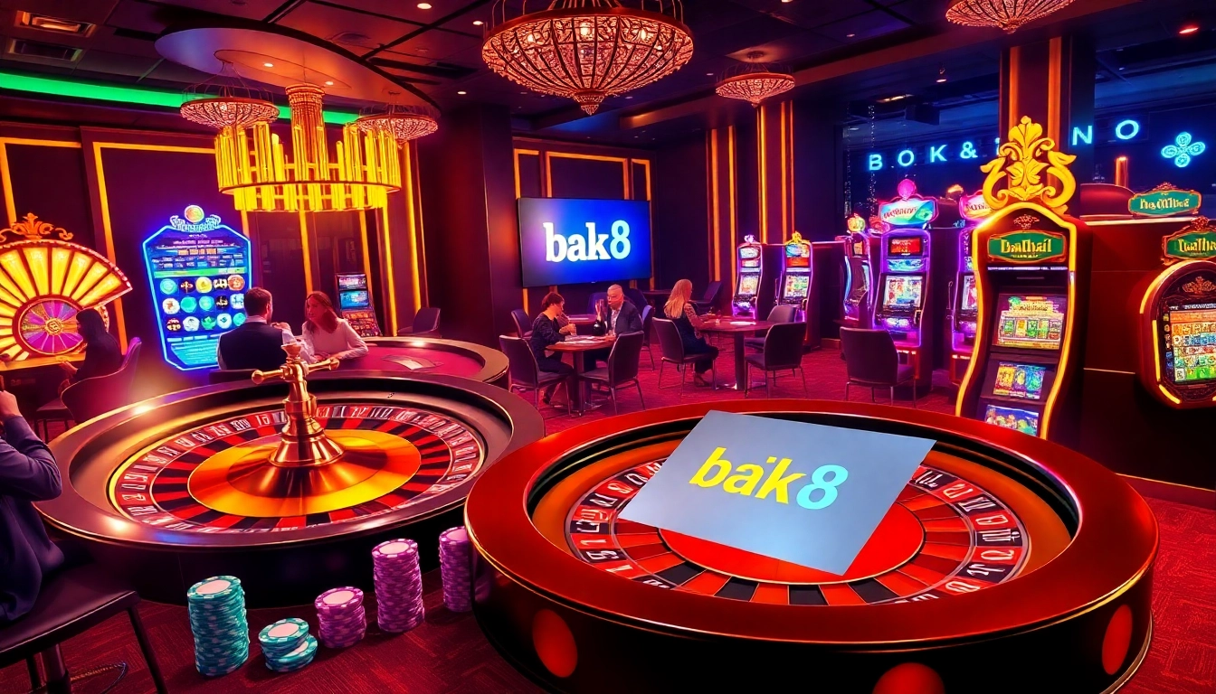 Players enjoying various games at a luxurious bk8thai casino, showcasing excitement and anticipation.