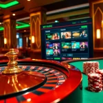 Visual representation of an exciting online gambling scene at http://vt88.co/ with roulette, cards, and poker chips.