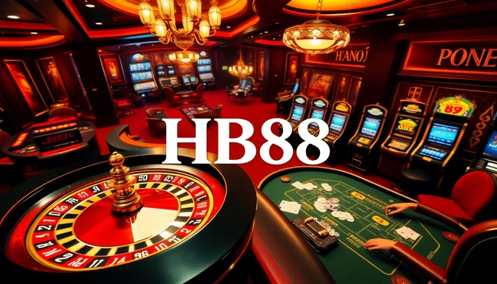 Experience the excitement of HB88 with engaging casino games featuring roulette wheels and slot machines.