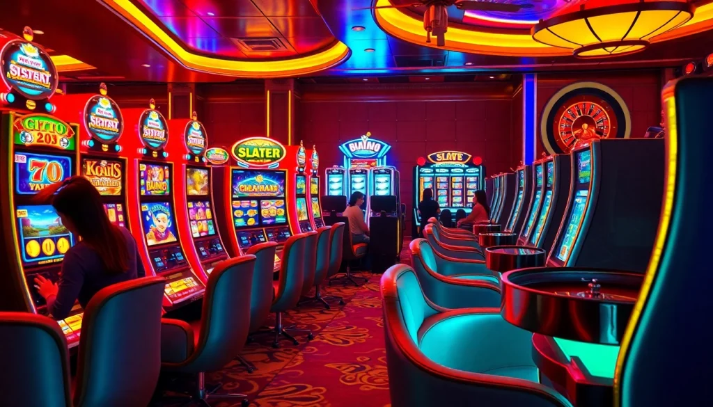 Players experiencing thrill at slot88 machines in a luxurious casino ambiance.
