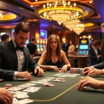 Poker players strategizing at https://nhacaiuytinvn.us.com/ in a luxurious casino atmosphere.
